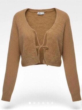 Hollister Cropped Tie-Front Cardigan - Camel Brown